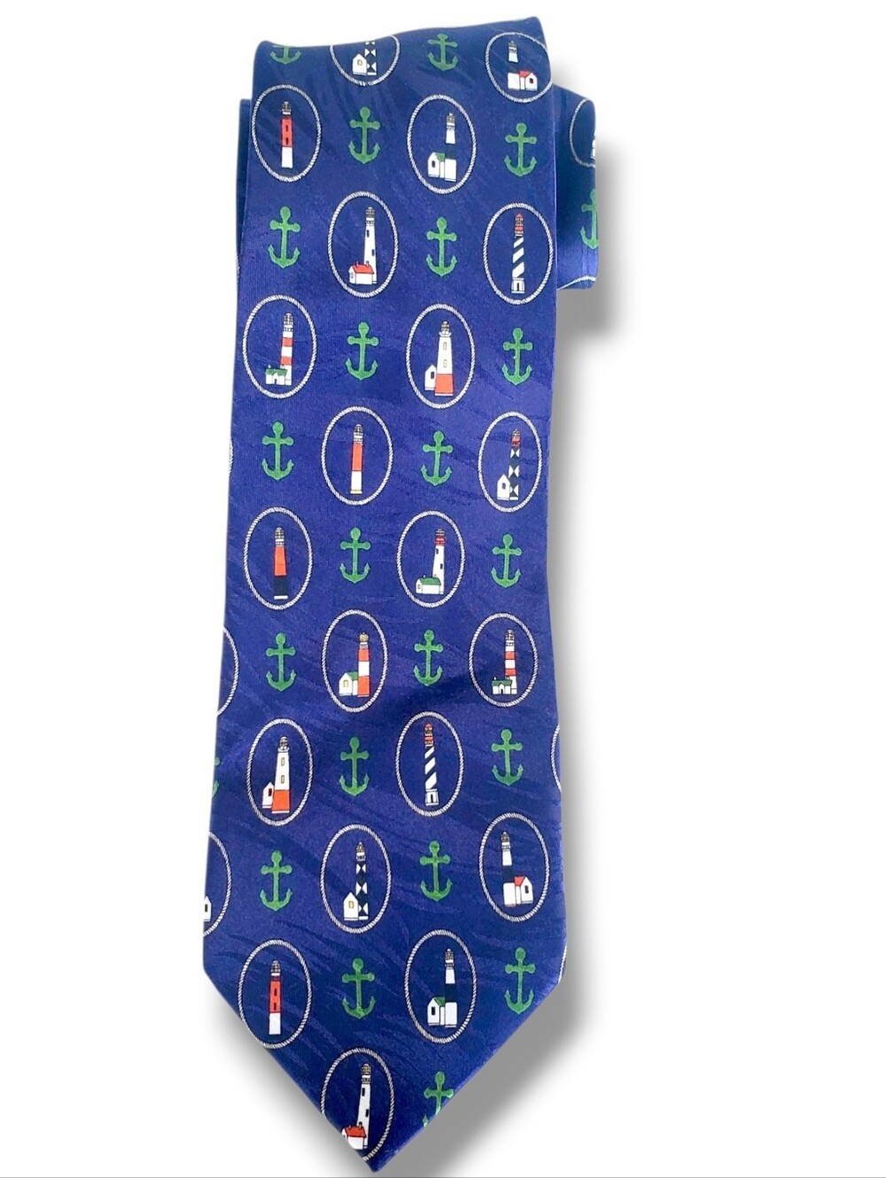 VTG Beverly Hills Polo Club Nautical Light House Anchor Men's Tie Polyester